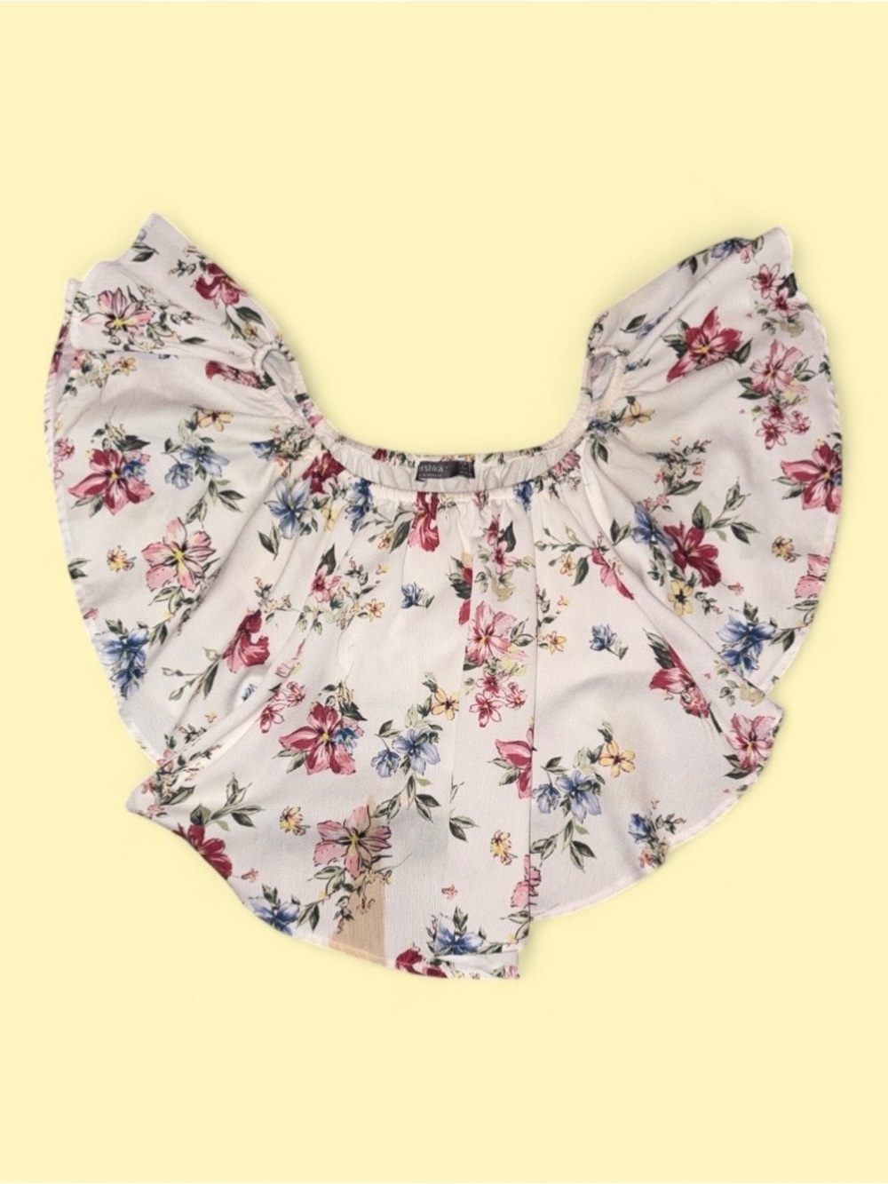 Bershka Floral Off Shoulder Flutter Sleeve Crop Top Size S